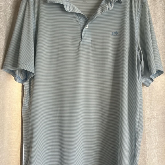 Southern Tide Blue White Stripe Polo Shirt Men’s L Brrr Cooling - Picture 2 of 5